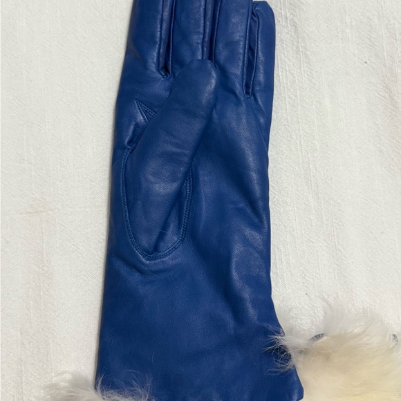 NWOT Women’s Vintage Paolo Vico Cobalt Blue Genuine Leather and Fur Gloves - Picture 5 of 9